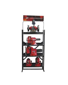 BOOK SHELF DISPLAY W/ GRINDER, VISES, BOTTLE JACKS