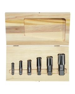HAN1921 image(0) - 6 PC. SET  -  NPT THREADS  -  WOODEN CASE HCS TAPER PIPE TAP SET